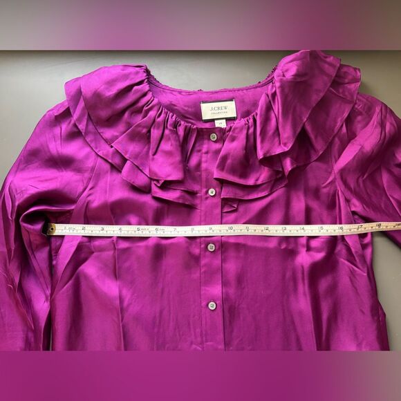 J. Crew Collection Blouse Women's XS Purple Ruffled Silk Button Down Preppy - Picture 7 of 7